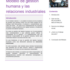 Gestión del talento humano Módulo 2 Modelo de gestión humana y las relaciones industriales